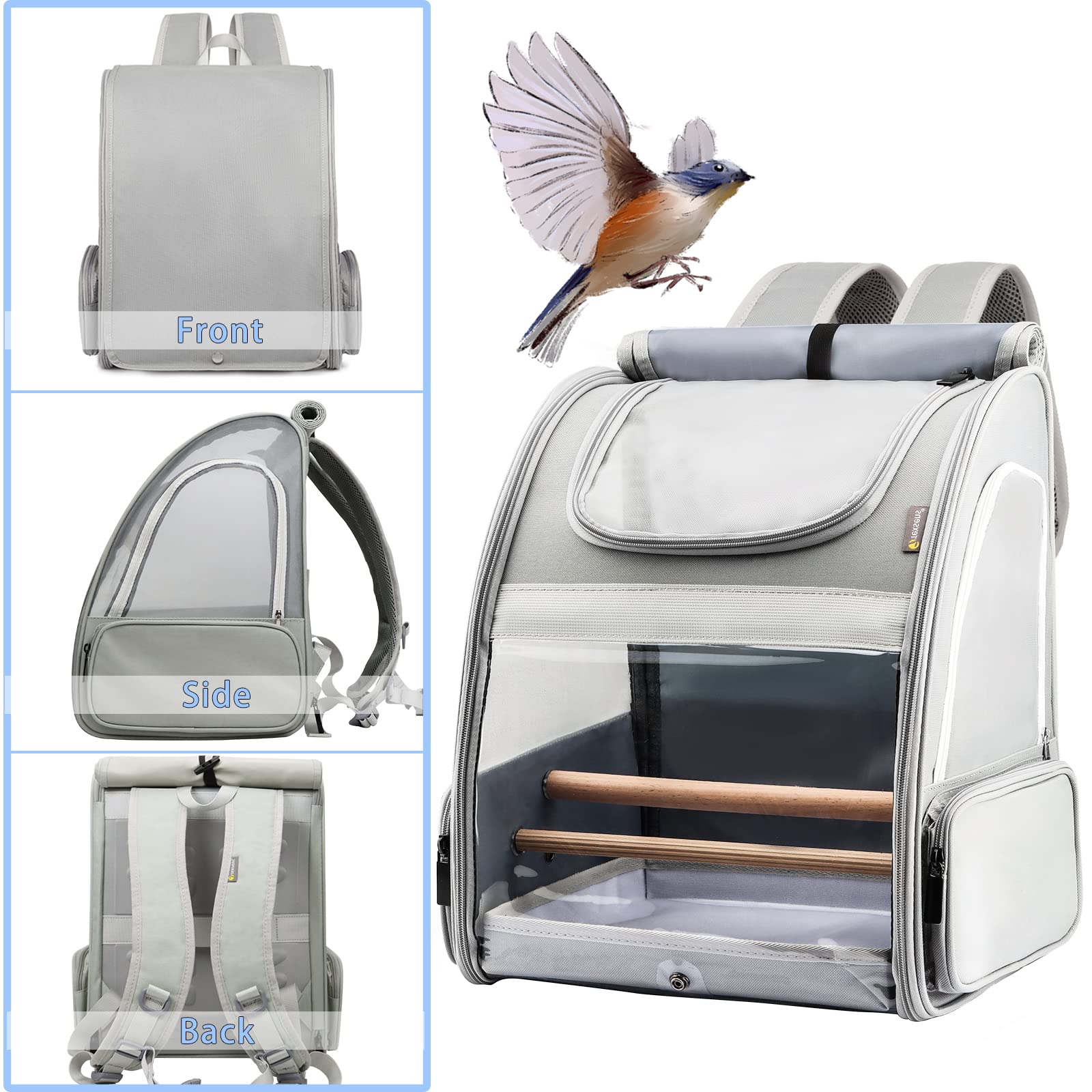 Texsens Bird Carrier Backpack fabric shade cover blocks sun for comfort.