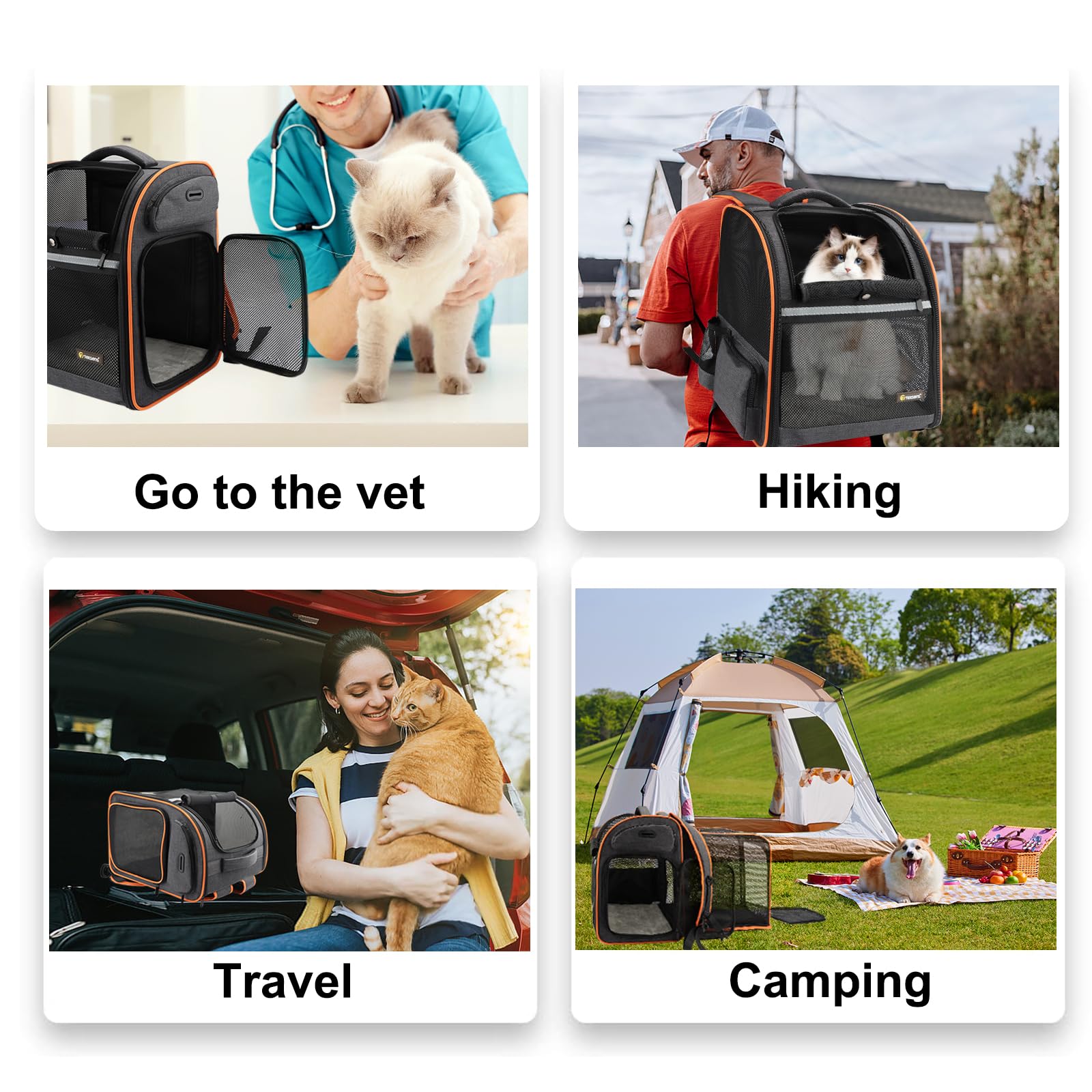Texsens cat backpack airline-friendly design supports safe car and plane travel.