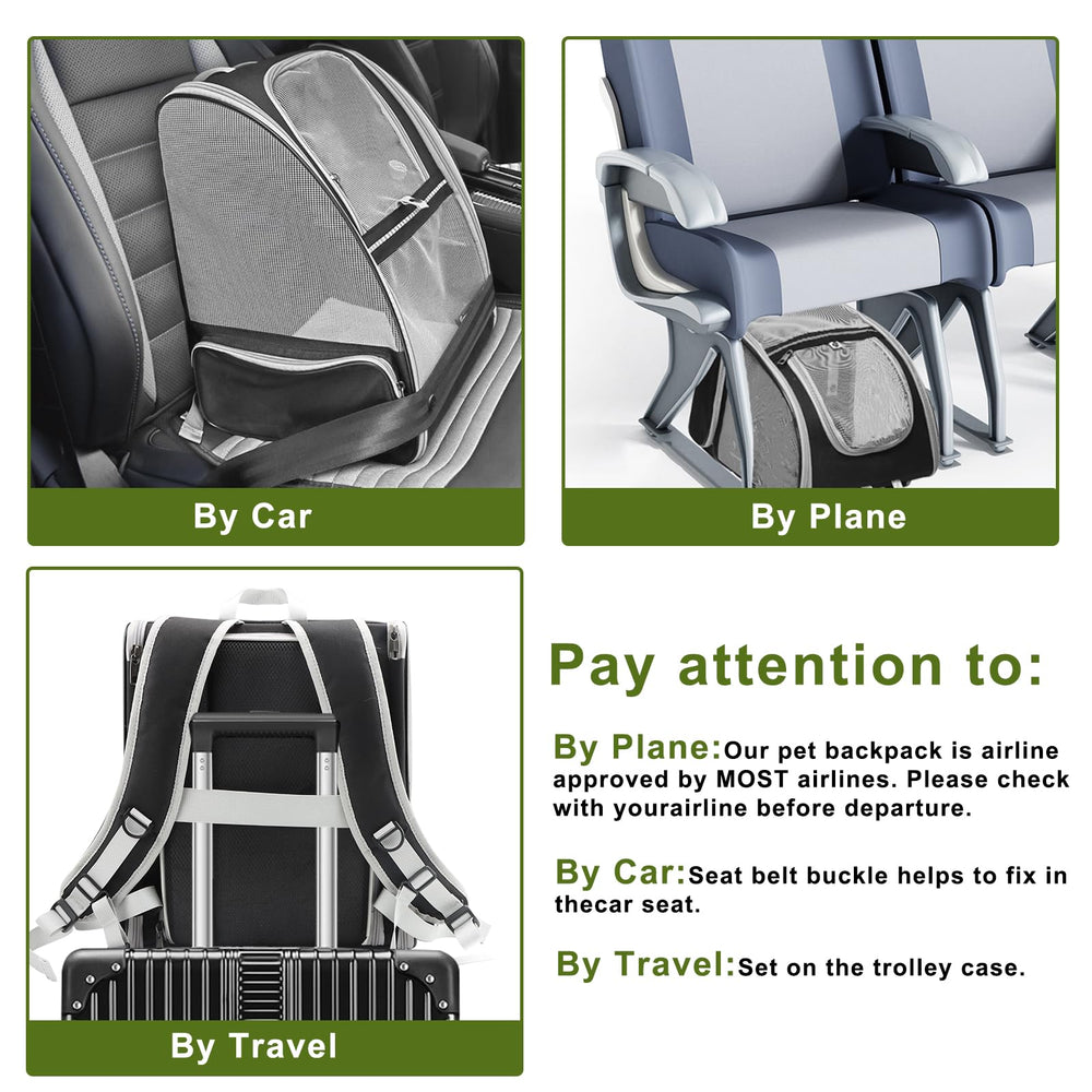 Texsens Cat Backpack airline-approved design supports travel over shoulder or luggage.