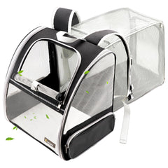 Texsens Cat Backpack expandable side view provides extra space for comfortable outdoor trips.