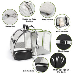 Texsens Cat Backpack expanded back panel doubles as tent bed for sunny outdoor time.
