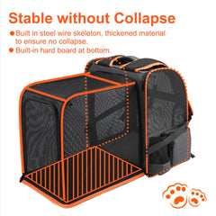 Texsens cat backpack extended tunnel shows expanded space for stress-free pets during hikes.