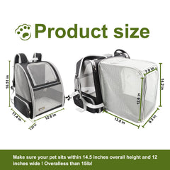 Texsens Cat Backpack shows breathable mesh ventilation on three sides for airflow.