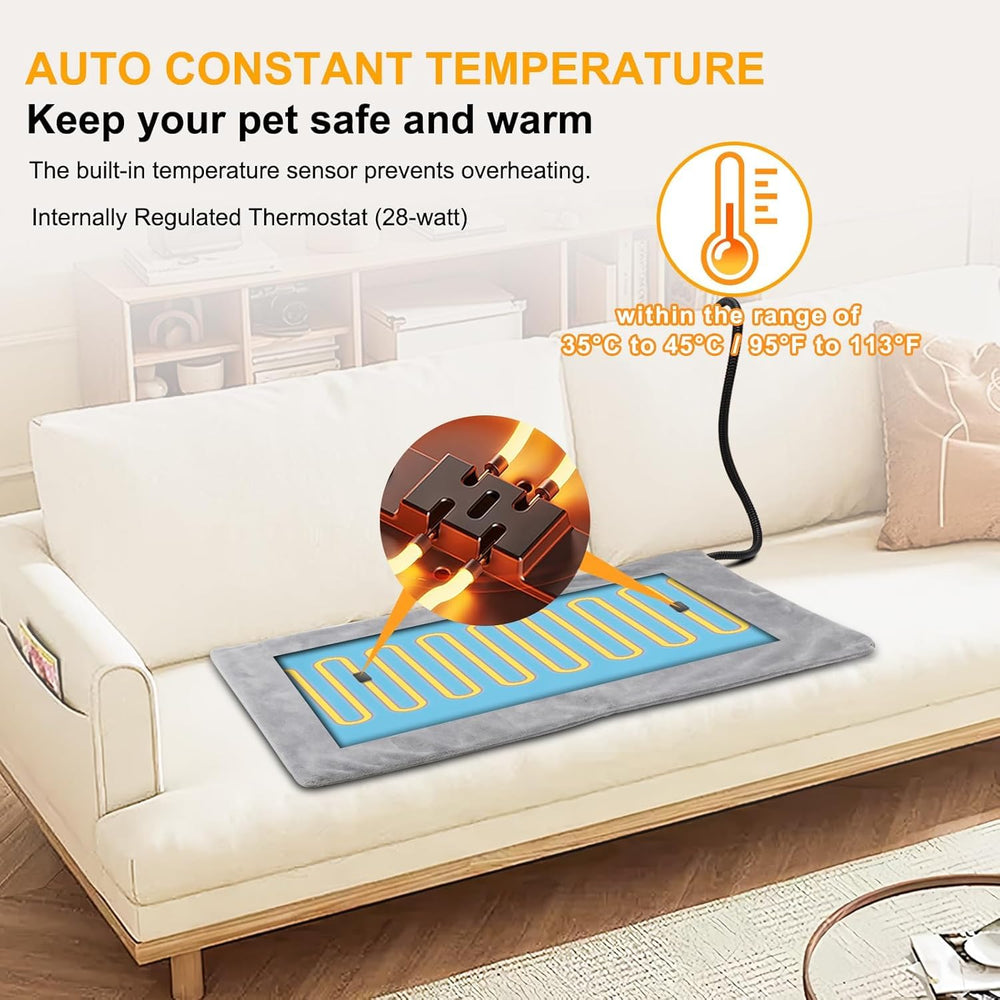 Texsens cat heating pad shown for indoor-outdoor use with flexible warmth.