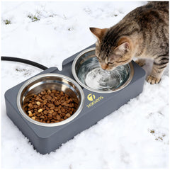 Texsens heated cat bowl with outdoor dual bowls keeps meals warm and water ice-free.