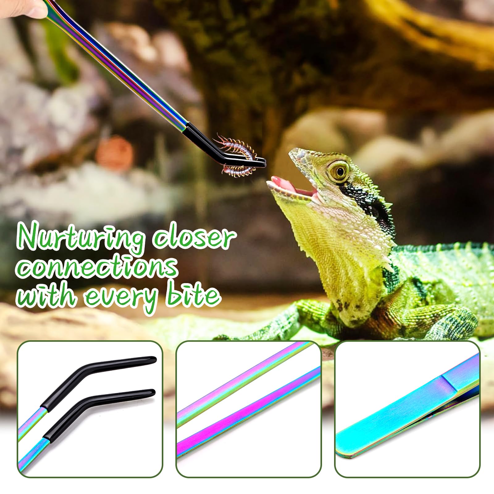 Texsens OLIISS rubber-tip feeding tongs secure grip without harming your reptile.