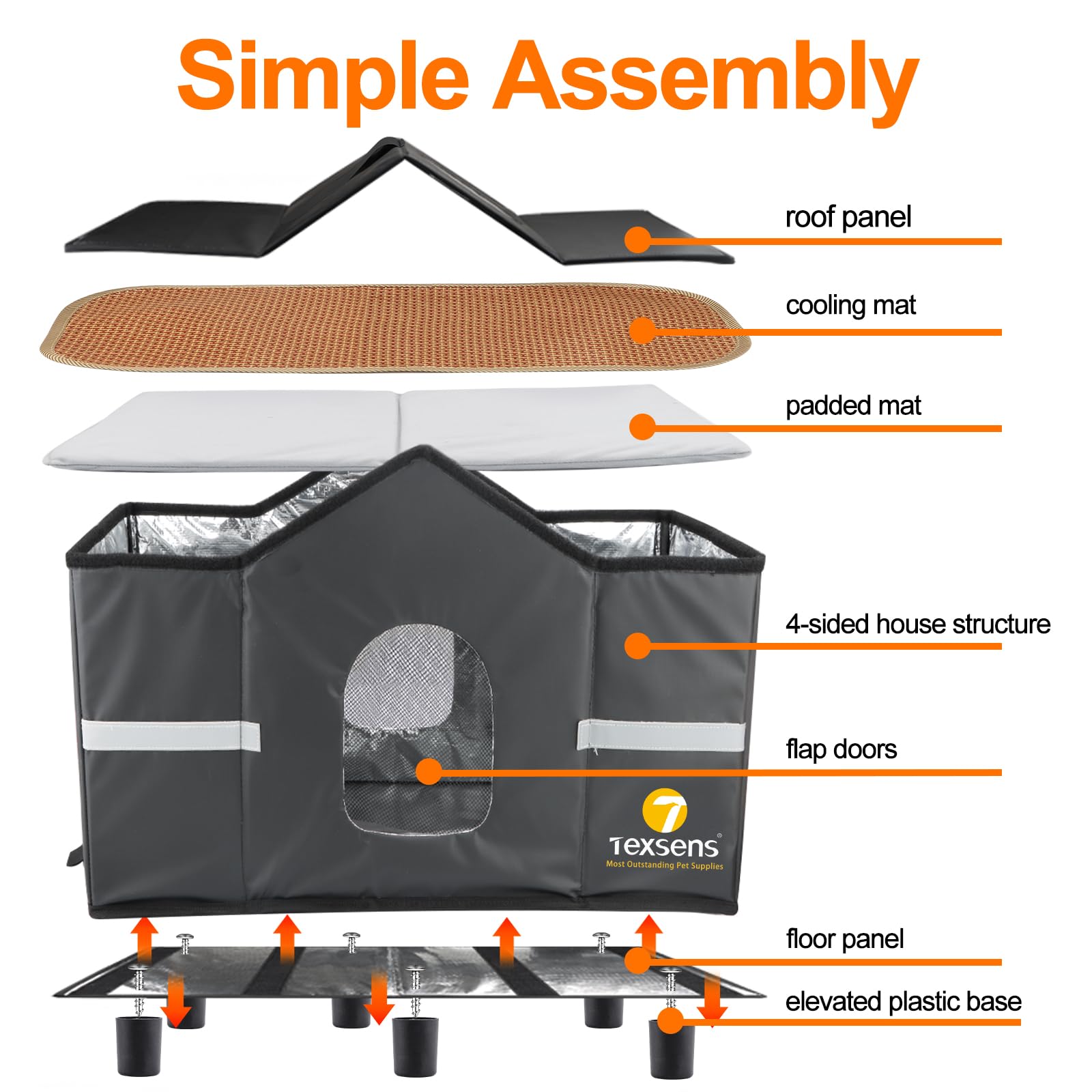 Texsens Outdoor Cat House interior cushion and cooling pad offer comfort.