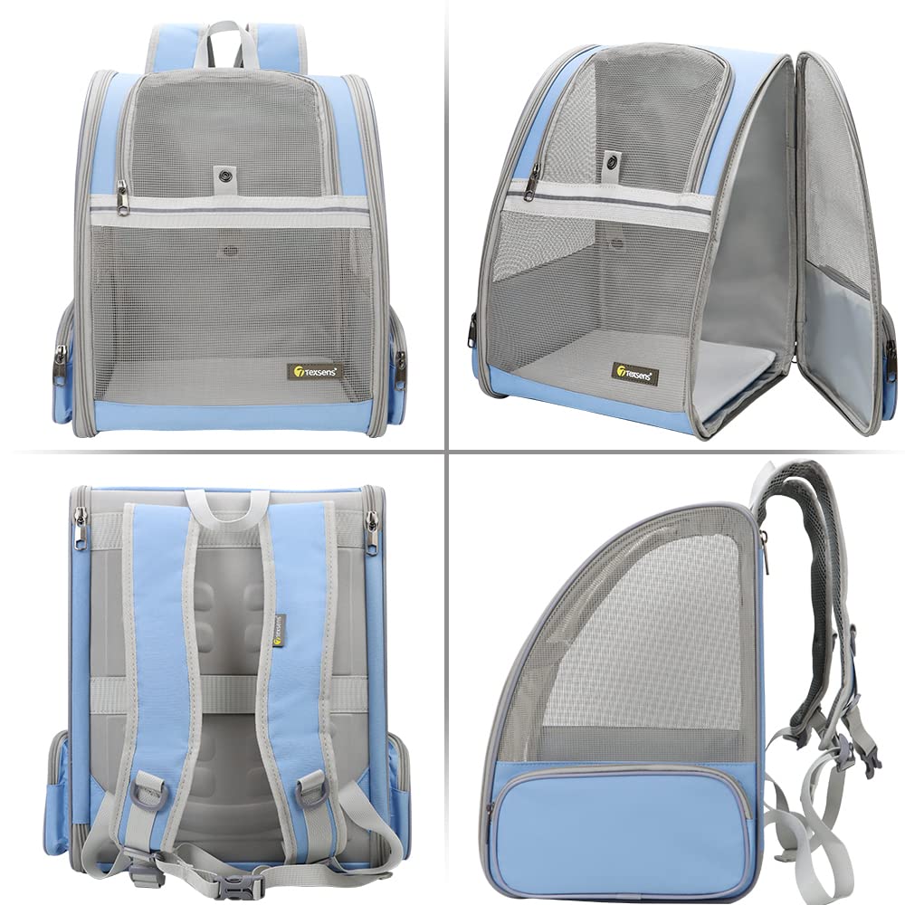 Texsens Pet Backpack Blue chest buckle supports secure straps during adventures