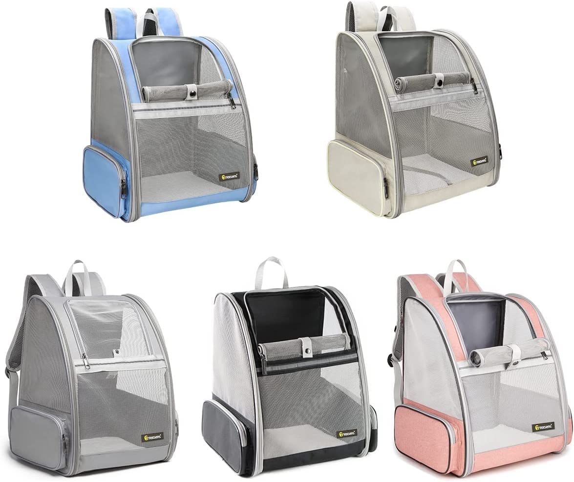 Texsens Pet Backpack Blue inside view enables quick pet checks on the go
