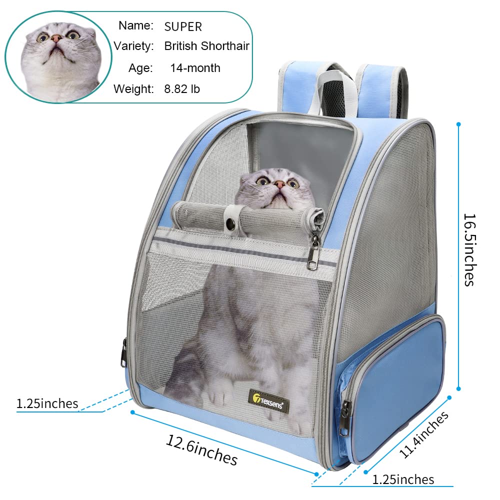 Texsens Pet Backpack Blue side ventilation highlights airflow and visibility