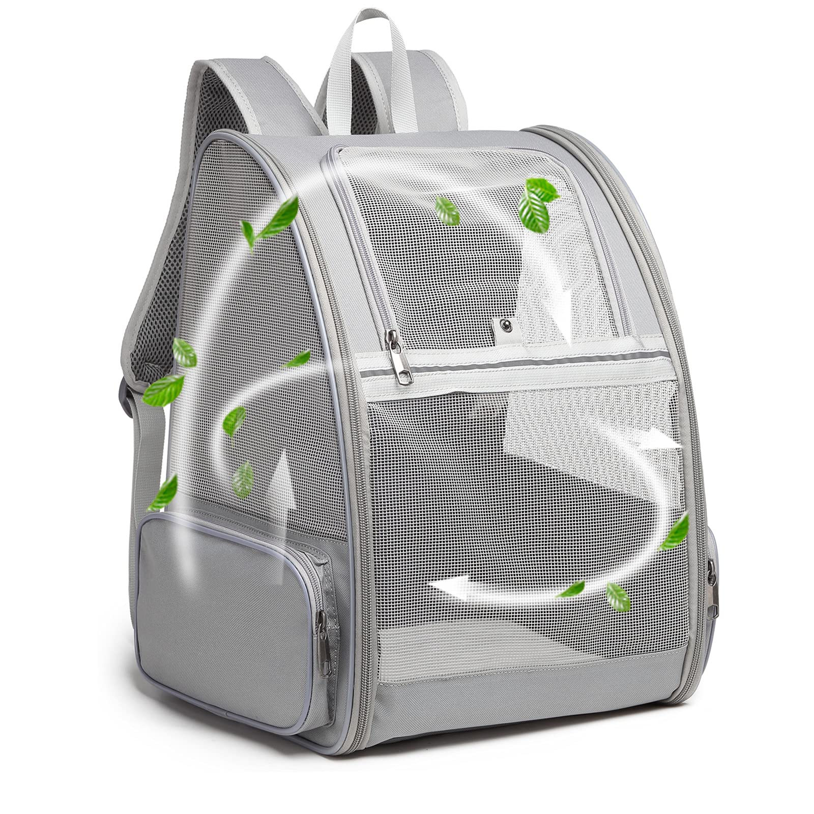 Texsens pet backpack carrier front view with breathable panels for comfortable travel.