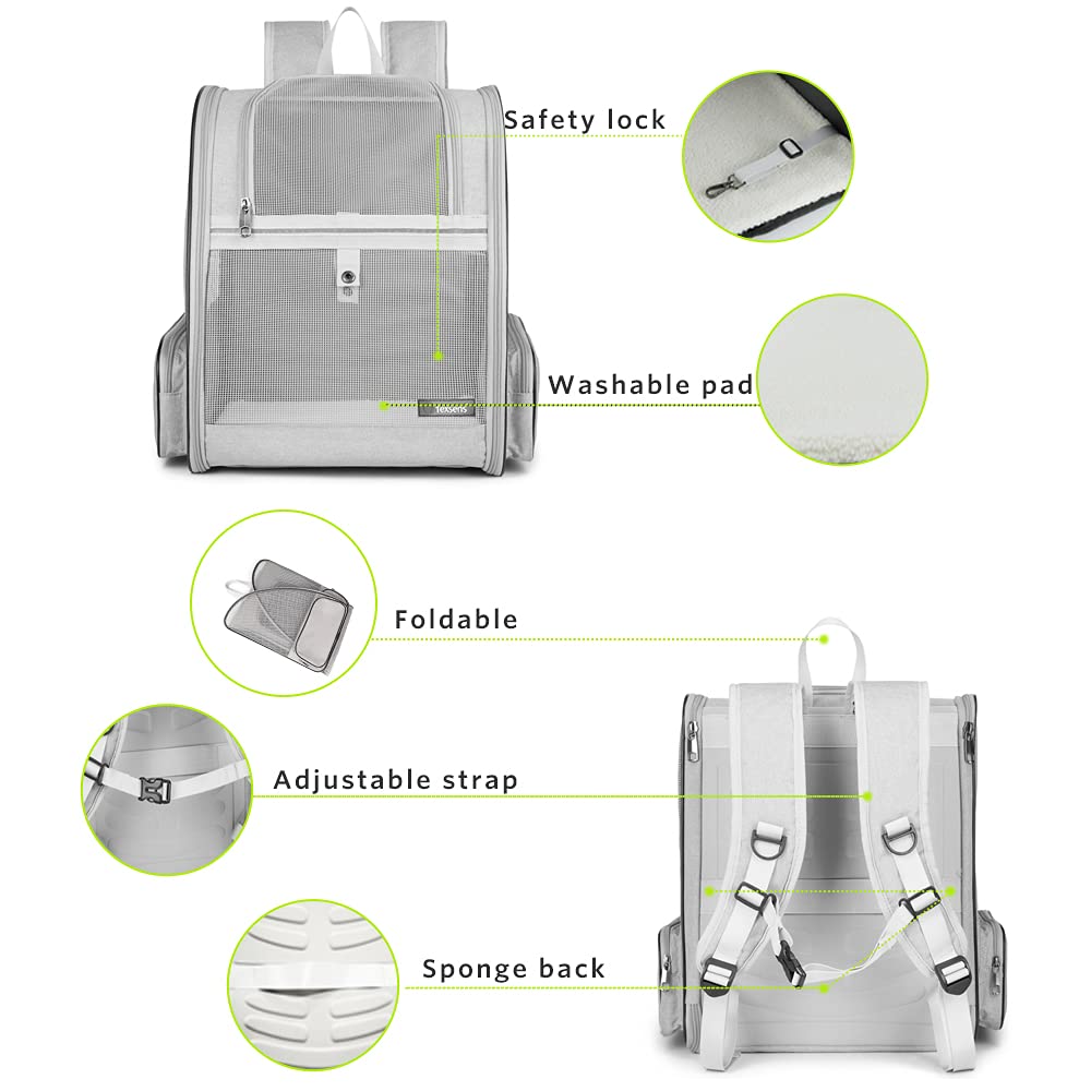 Texsens pet backpack chest buckles illustrate reduced shoulder strain during movement.