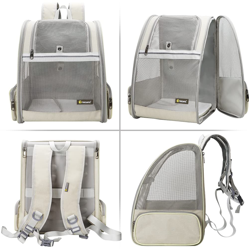 Texsens Pet Backpack chest buckles safety ensure secure support during movements.