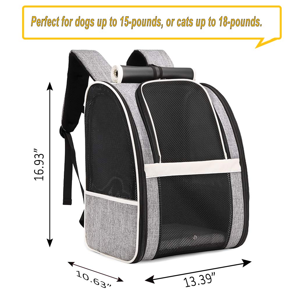 Texsens Pet Carrier Backpack front curtains demonstrate sun protection and privacy during travel.