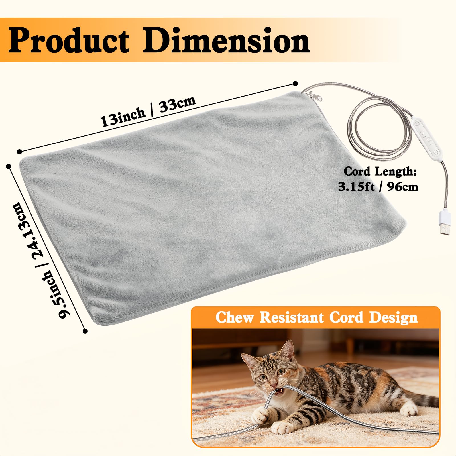 Texsens heating pad shows high/medium/low heat levels for personalized comfort.