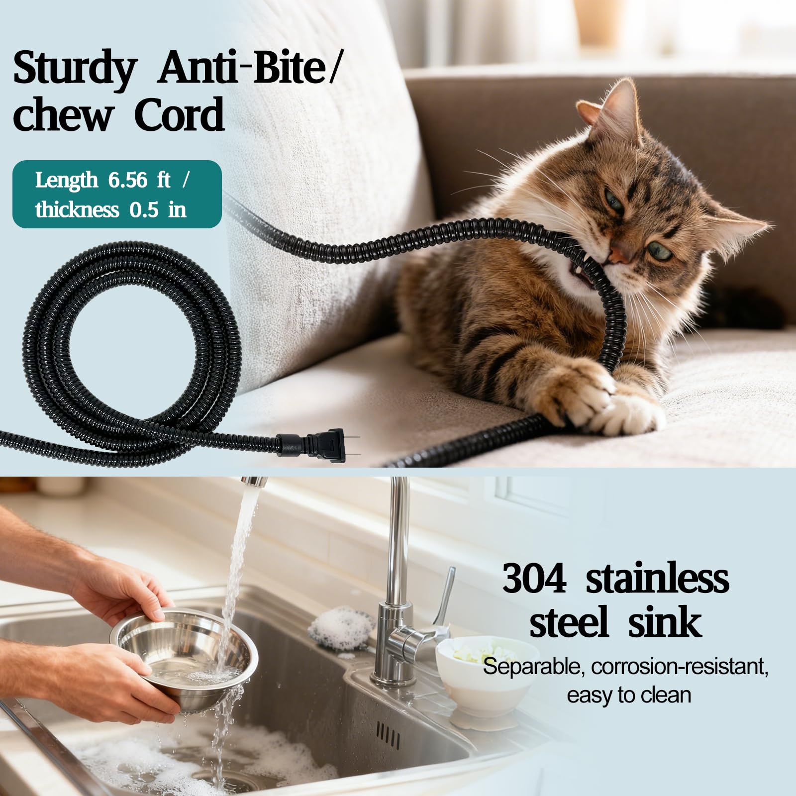 Texsens removable stainless steel bowls are dishwasher-safe for easy cleaning.