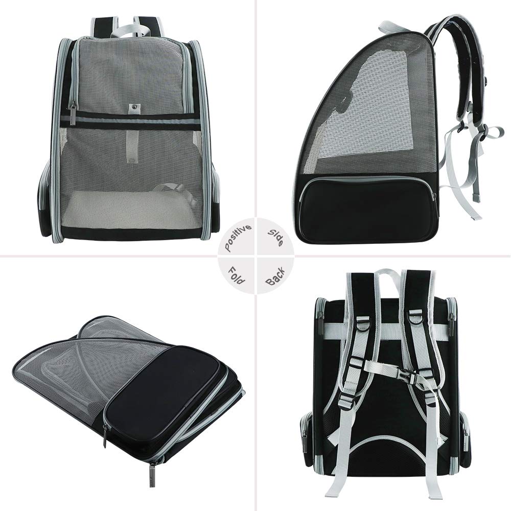 Texsens Traveler Bubble Backpack dimensions guide showing pet fit up to 15-18 lbs