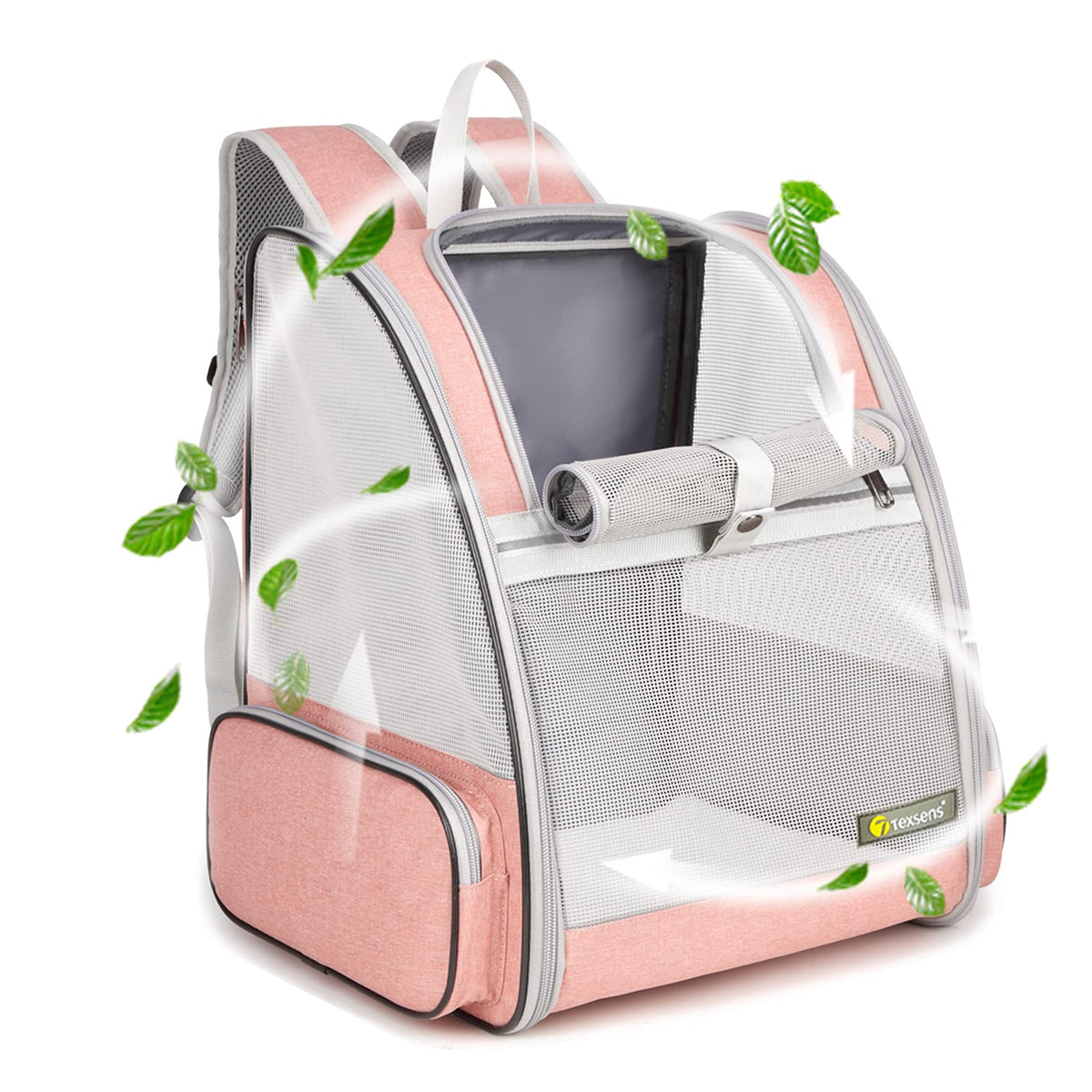 Texsens Traveler Bubble Backpack front view shows clear visibility and airflow for pets.