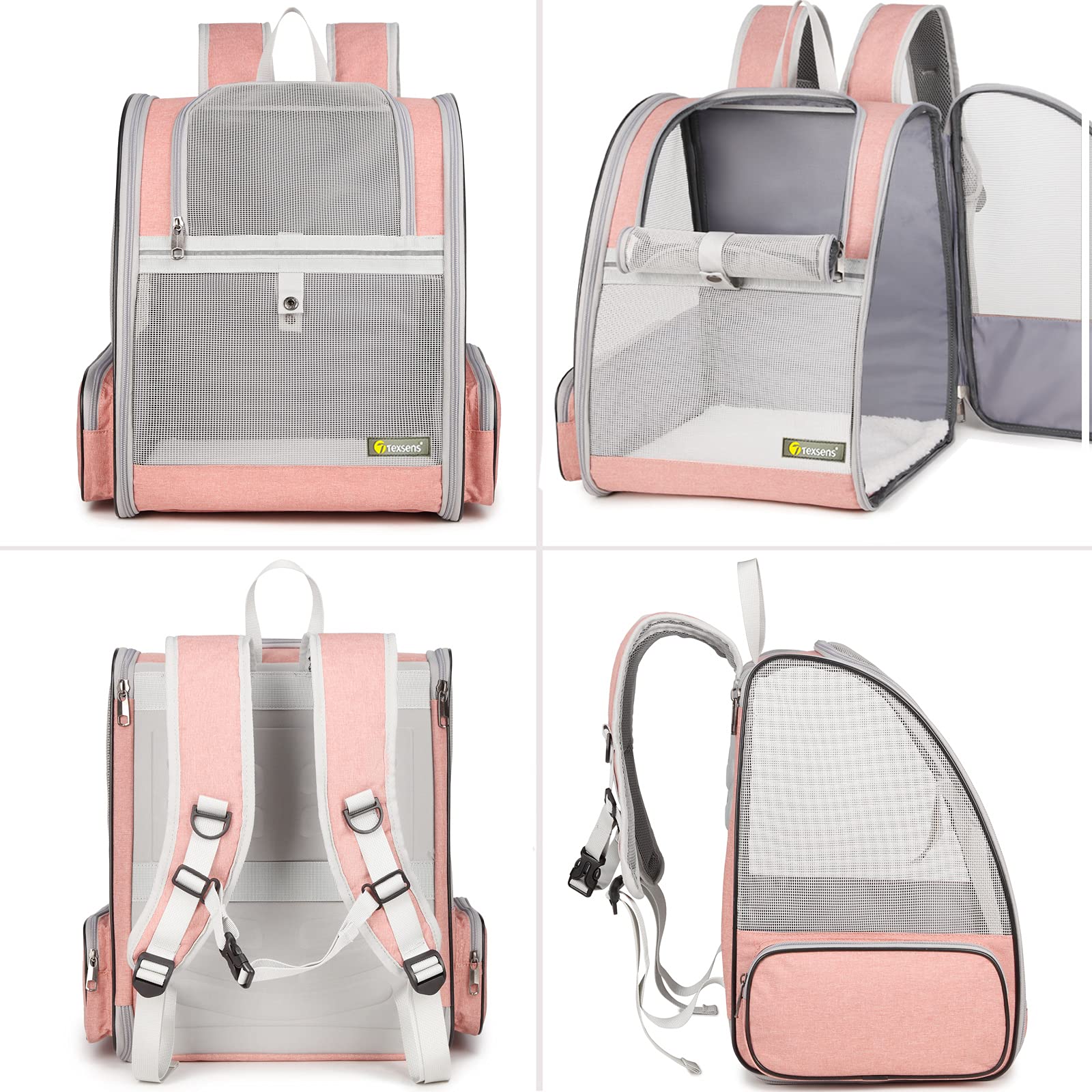 Texsens Traveler Bubble Backpack interior with removable mat for pet comfort.