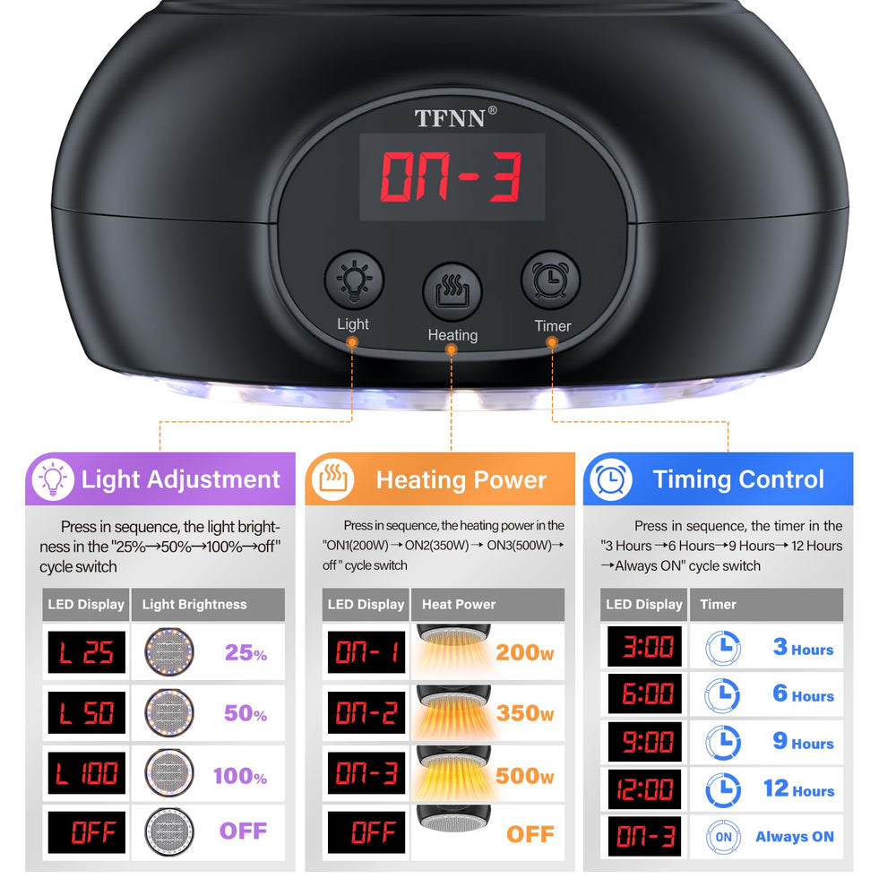 TFNN display shows timing options for precise heating cycles