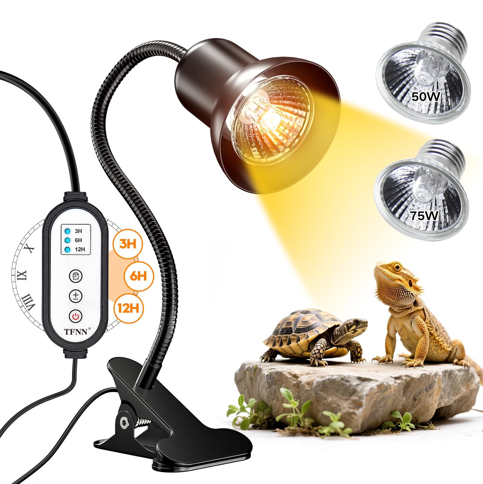 TFNN Reptile Heat Lamp bell-mouth design expands UVA/UVB coverage for basking