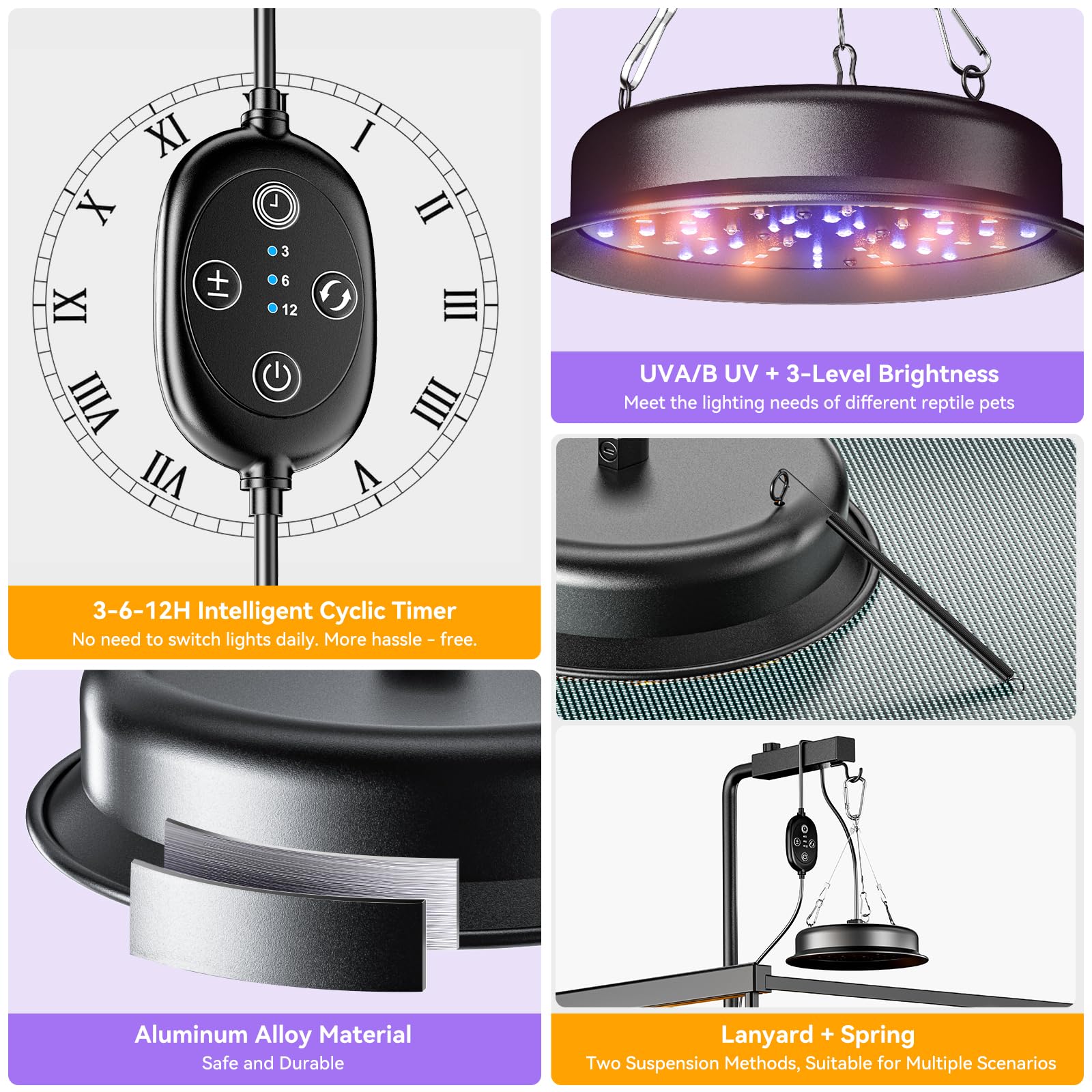 TFNN reptile light hanging strap mount enables flexible enclosure positioning