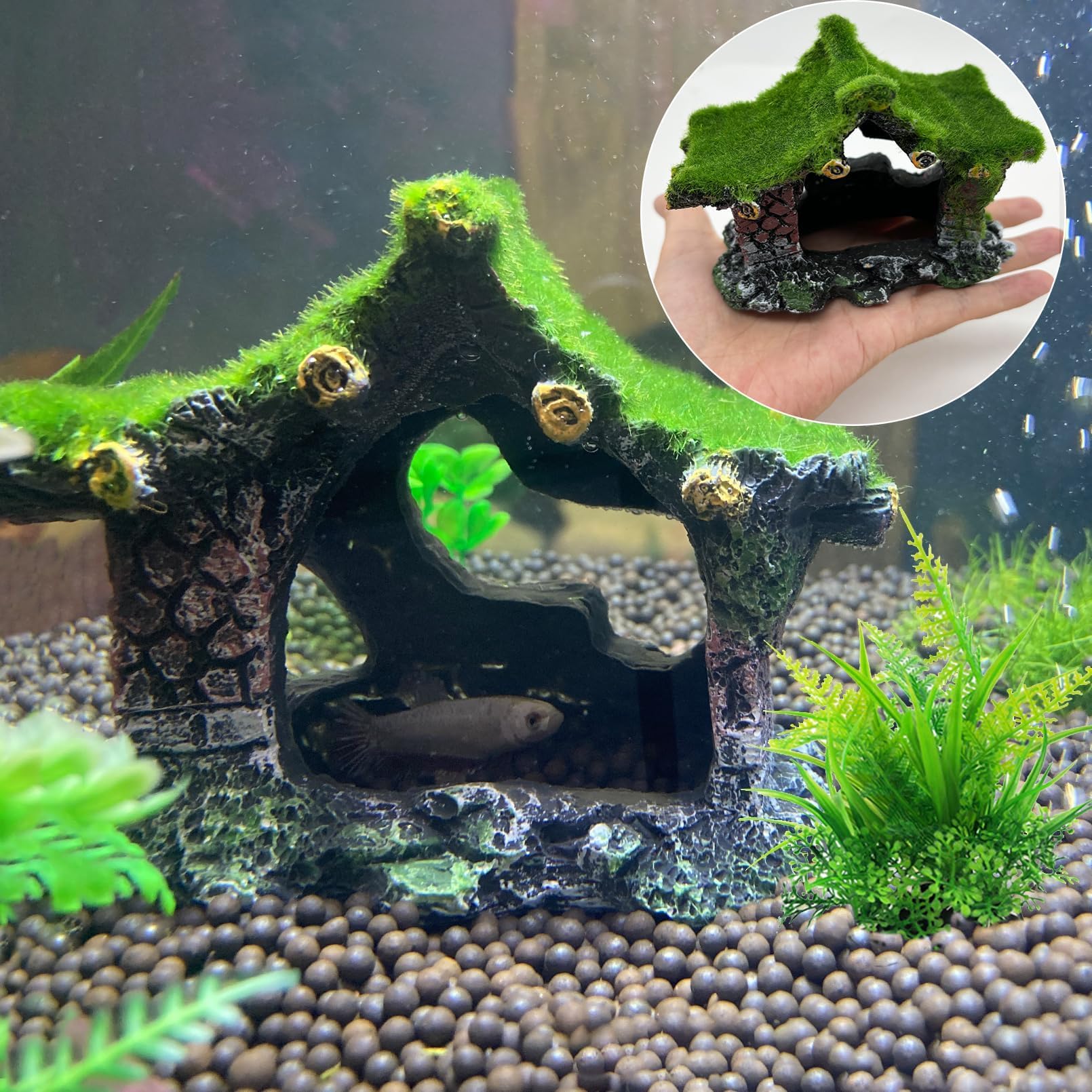 Tfwadmx aquarium decoration house resin hollow hideout side view highlights swim-through spaces