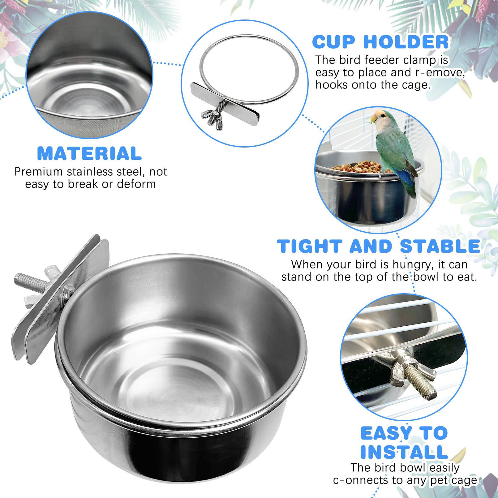 Tfwadmx 4x2 inch bowl size fits parrots and budgies.