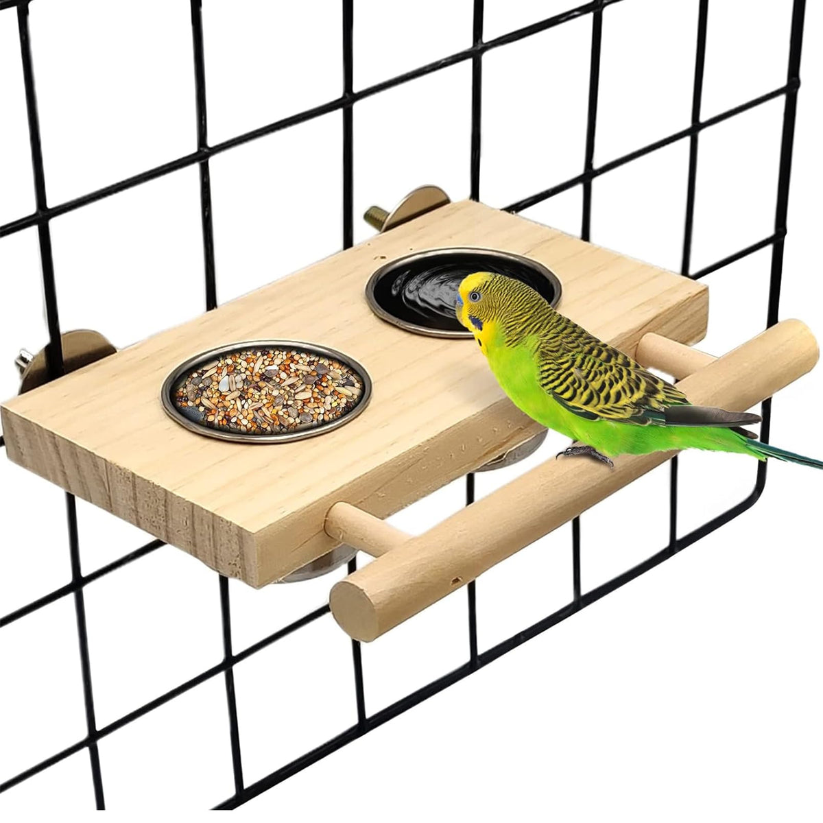 Tfwadmx bird feeding dish cups with wooden platform, sturdy perch for eating