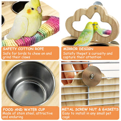 Tfwadmx bird-perch-with-mirror captures the curious, interactive moment during snack time.