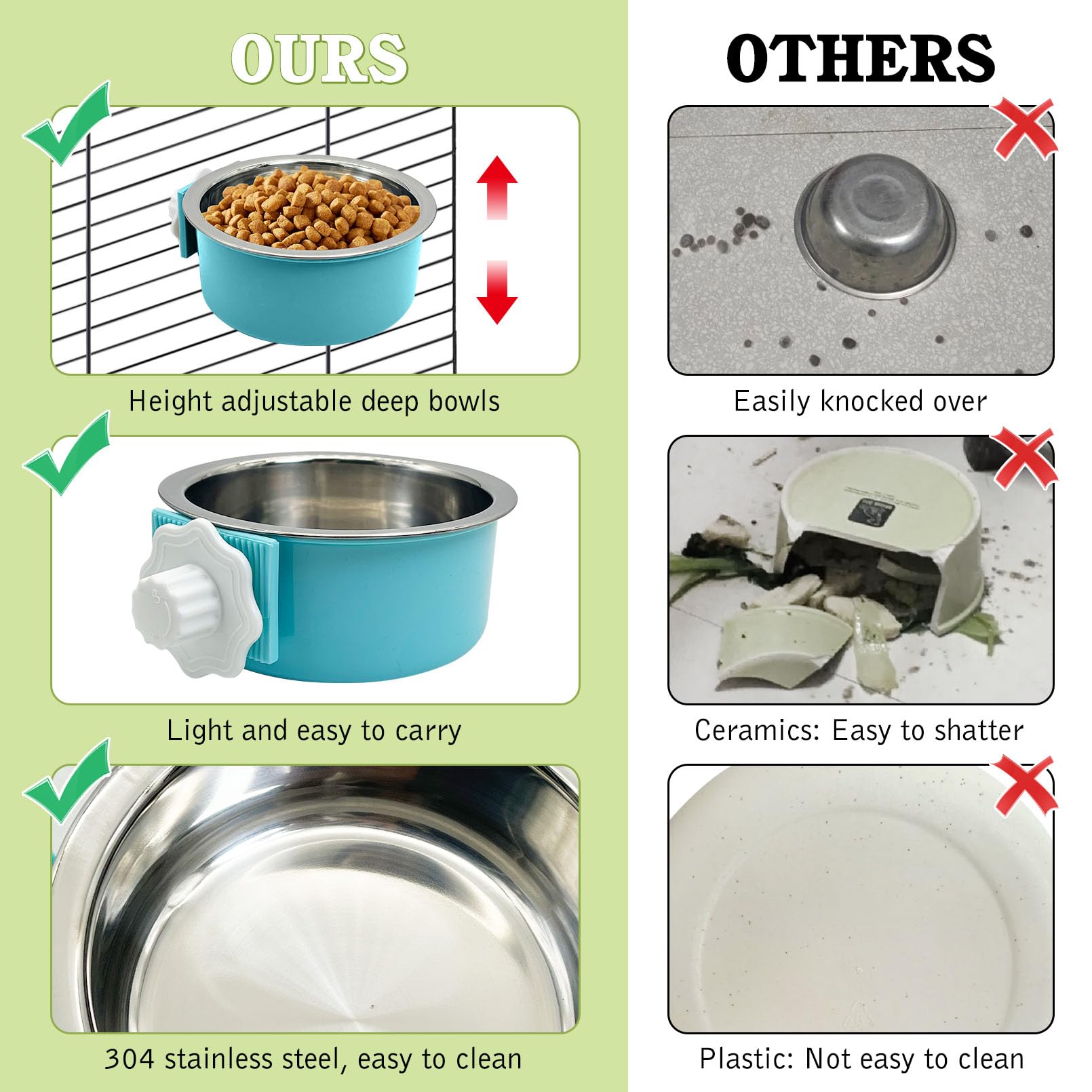 TFWADMX crate dog bowl hanging green prevents spills in small pet cages