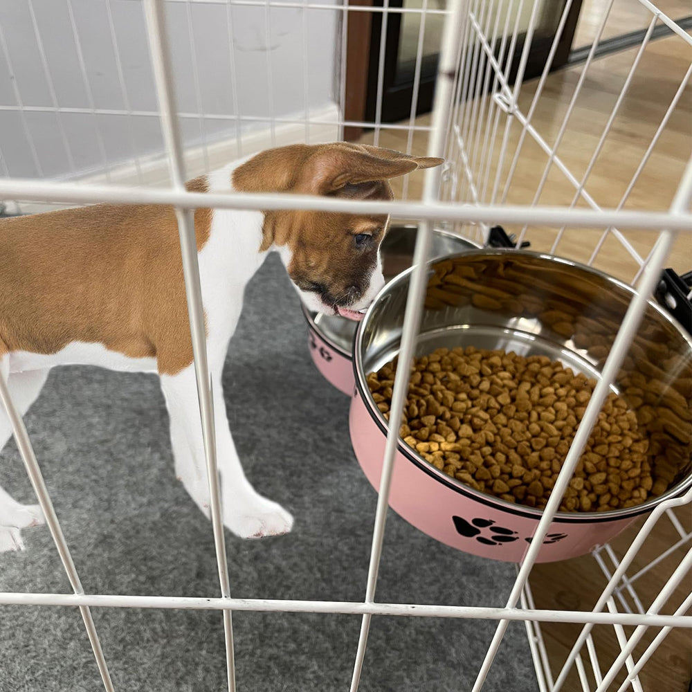 Tfwadmx dog crate bowl pink height-adjustable option supports different cage heights.