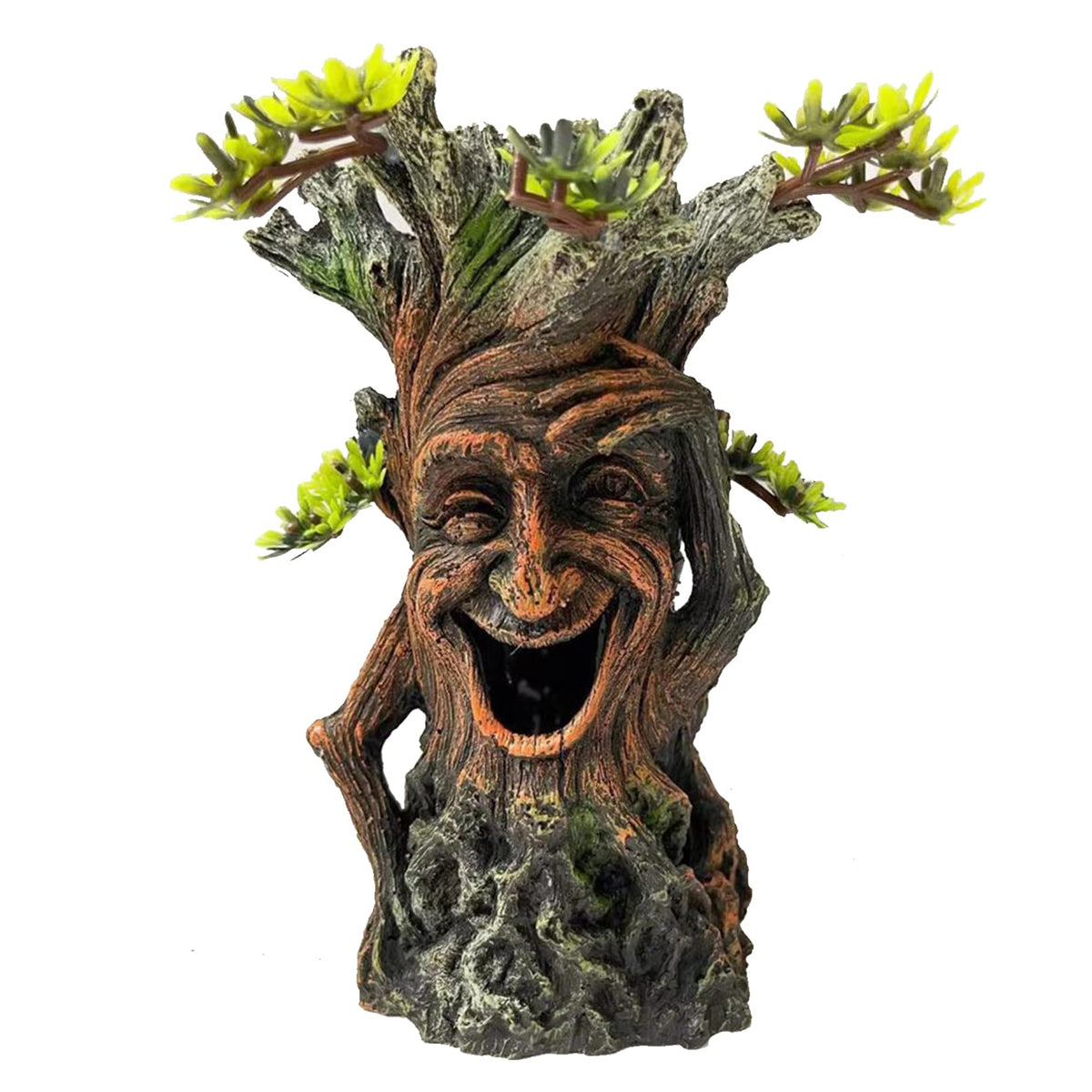 Tfwadmx fish tank tree stump front view shows natural habitat and hiding spots.