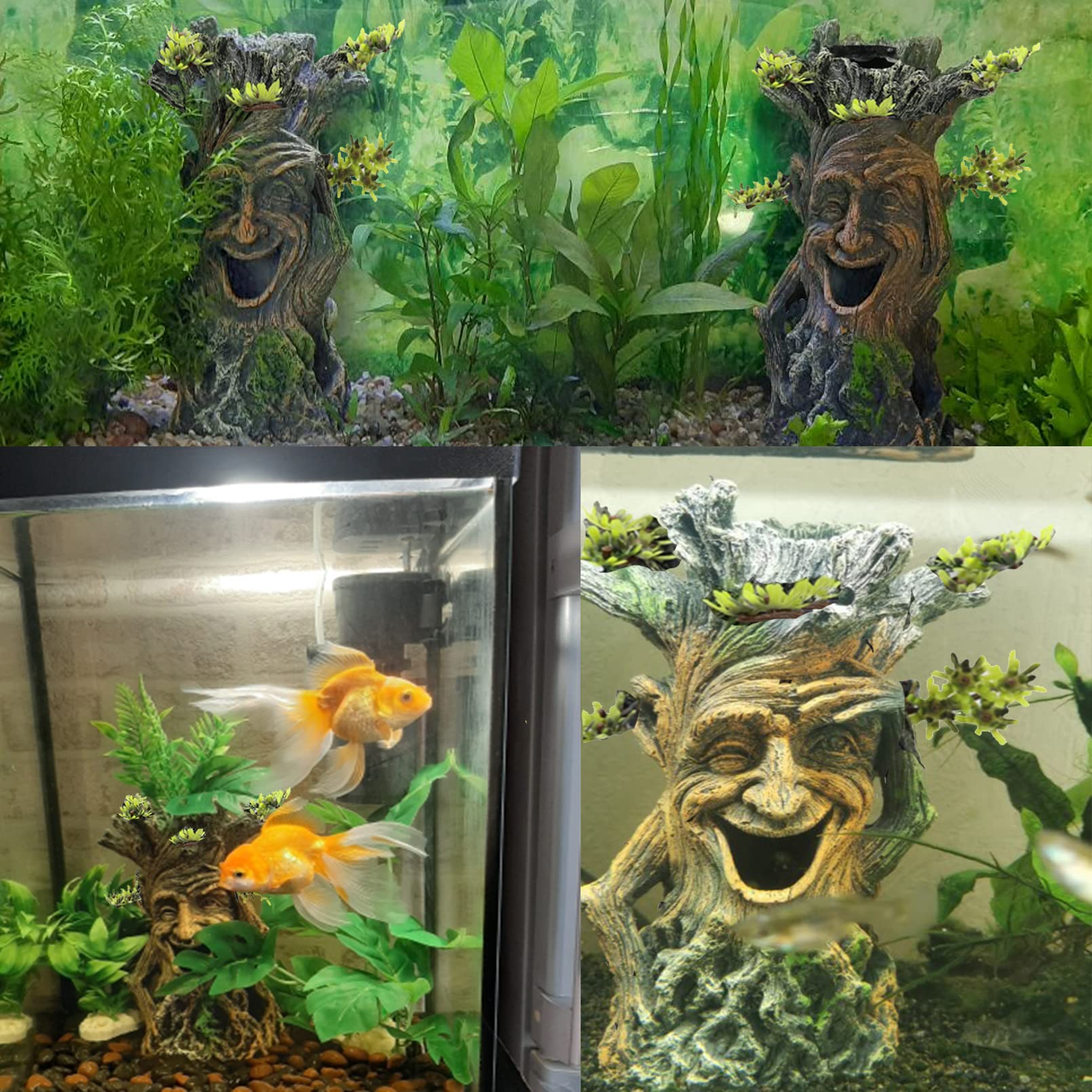 Tfwadmx fish tank tree stump hideout entry invites playful swimming through openings.