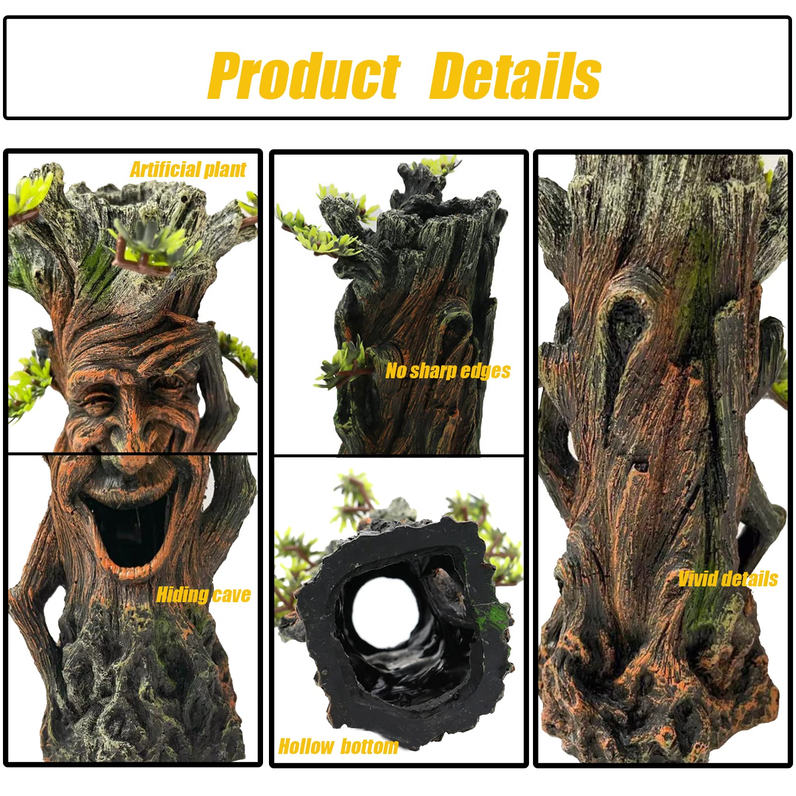 Tfwadmx fish tank tree stump side view highlights stable base and realistic landscape.