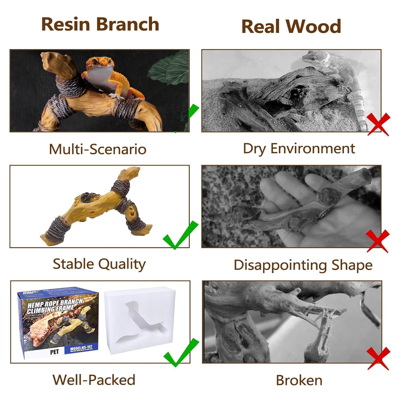 Tfwadmx small reptile branch dimensions fits in compact enclosures for tiny species.