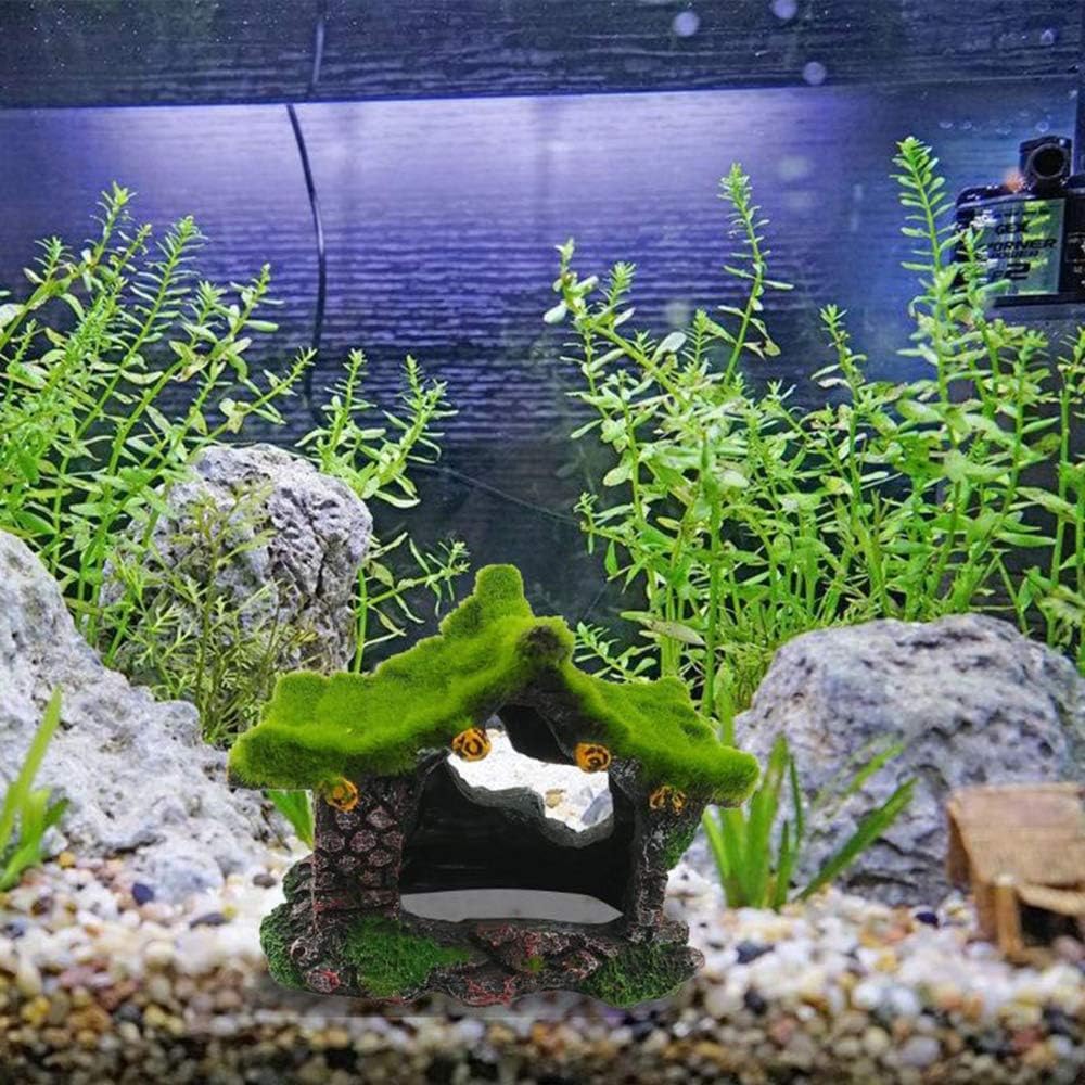 Tfwadmx small tank hideaway adds colorful shelter with moss accents for calm underwater ambiance