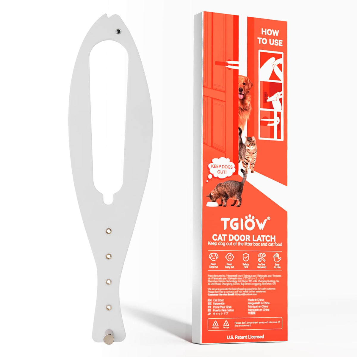 TGIOW cat door latch adjustable strap works at 2.5–6 inches for cats of all sizes.