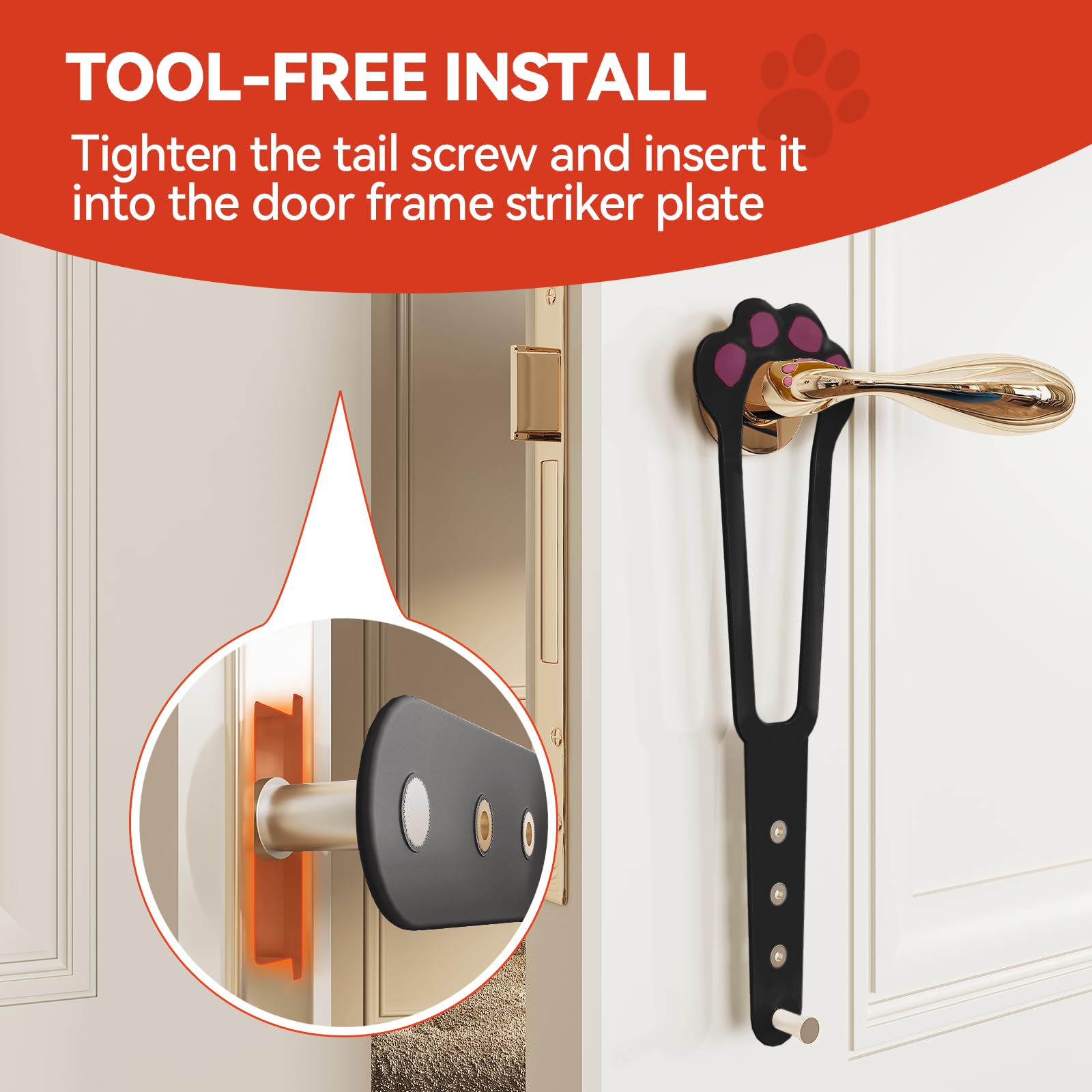 TGIOW cat door latch in use keeps dogs away from litter and food.