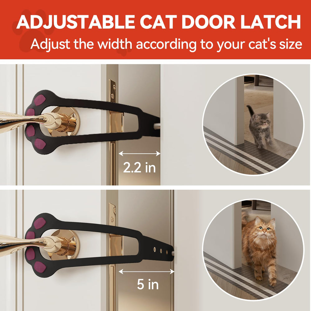 TGIOW cat door latch safety feature hangs on door handle when not in use.
