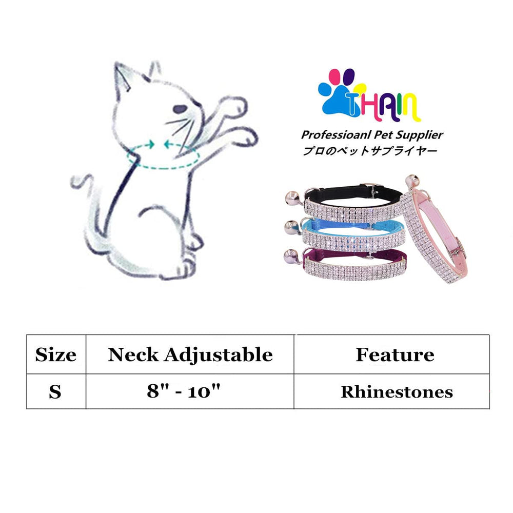 THAIN cat collar pink with Diamante bling and D-ring for easy wear