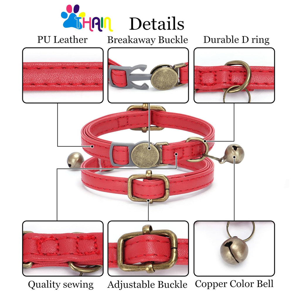 THAIN leather cat collar retro brass bell highlights locating your cat