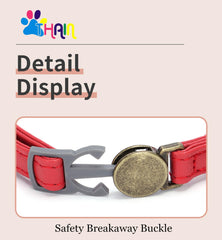 THAIN leather cat collar size adjustment demonstrates neck range for most cats