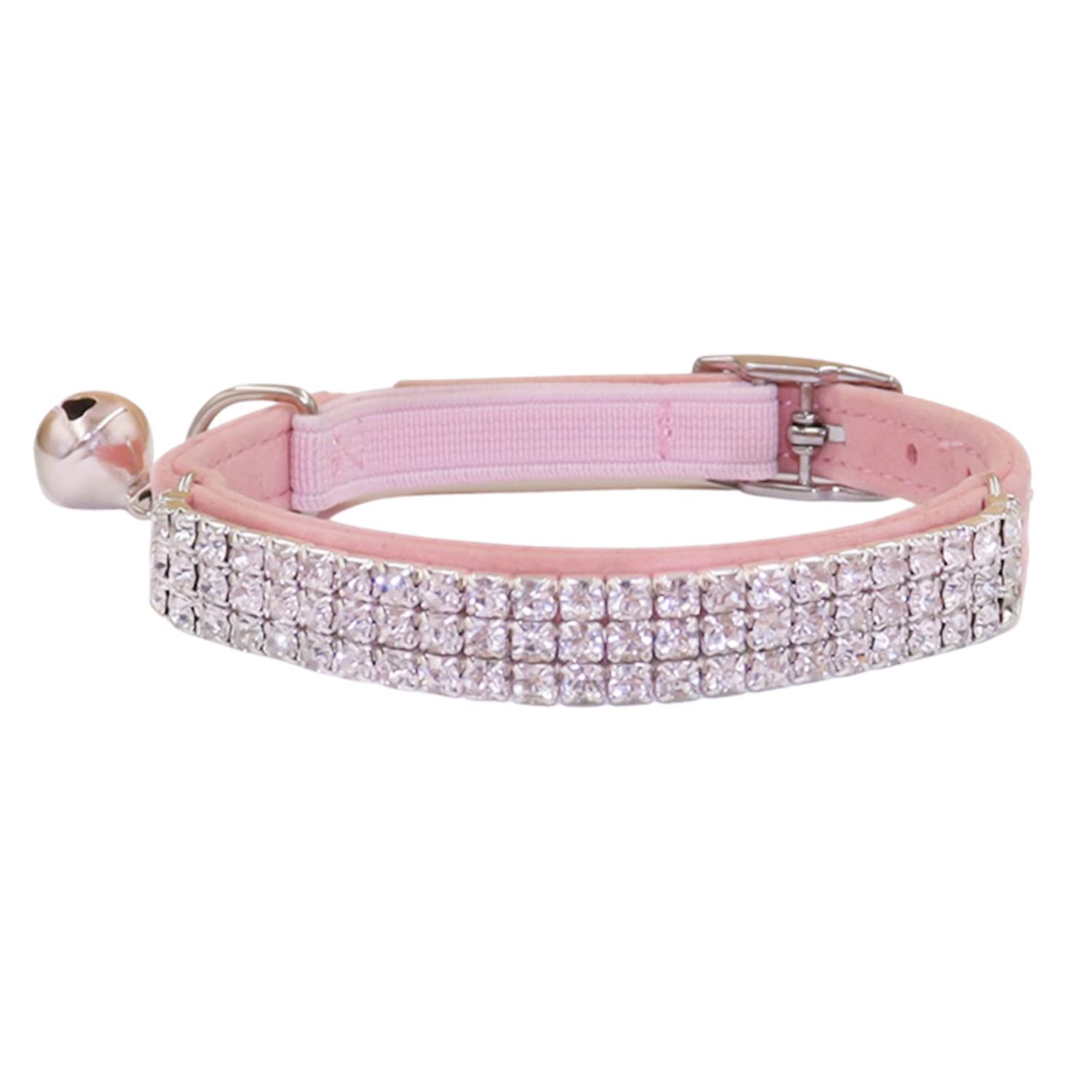 THAIN rhinestones cat collar pink velvet close-up showing soft comfort and bling
