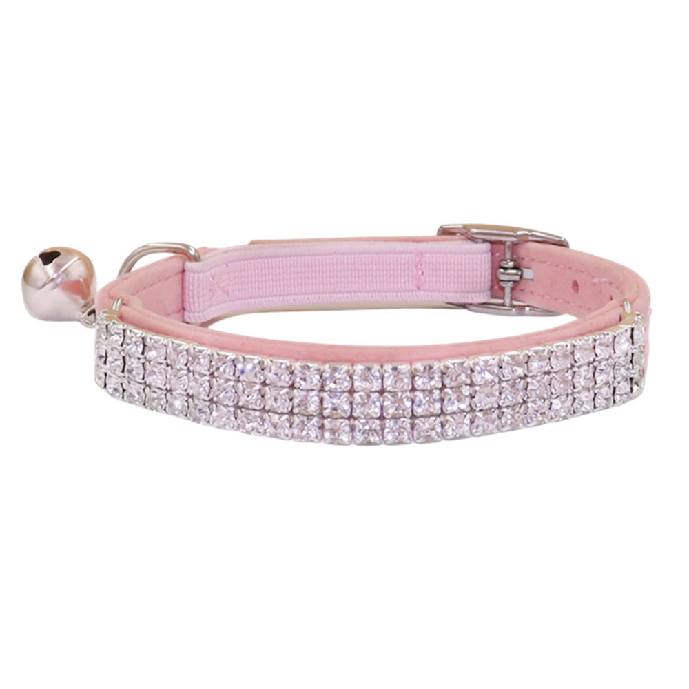 THAIN rhinestones cat collar pink velvet close-up showing soft comfort and bling