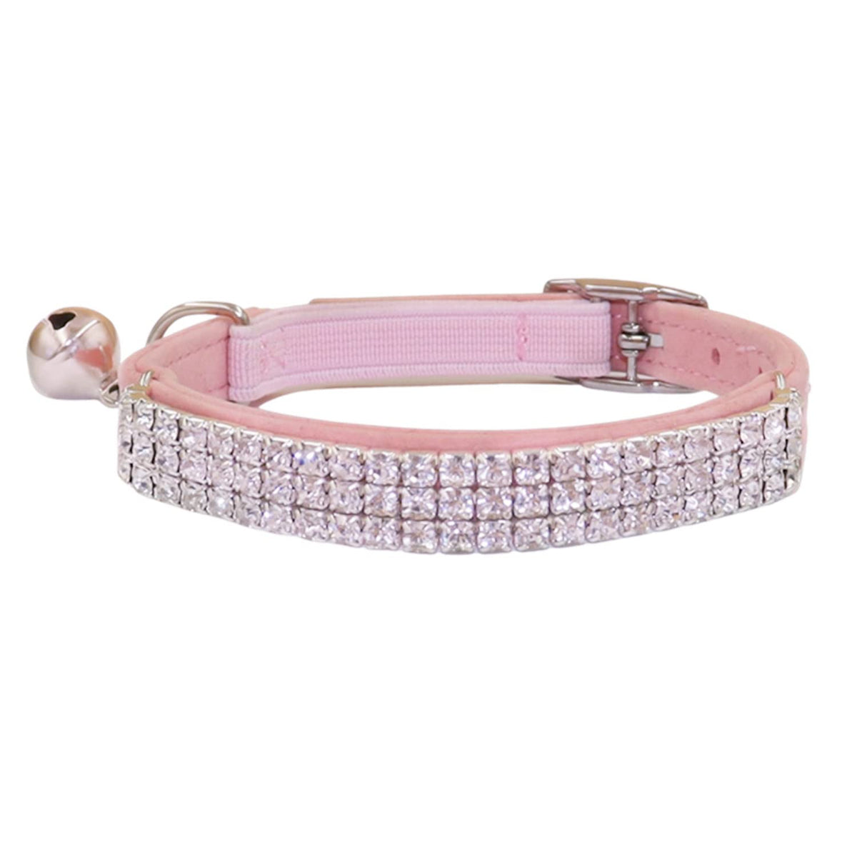 THAIN rhinestones cat collar pink velvet close-up showing soft comfort and bling