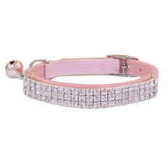 THAIN rhinestones cat collar pink velvet close-up showing soft comfort and bling