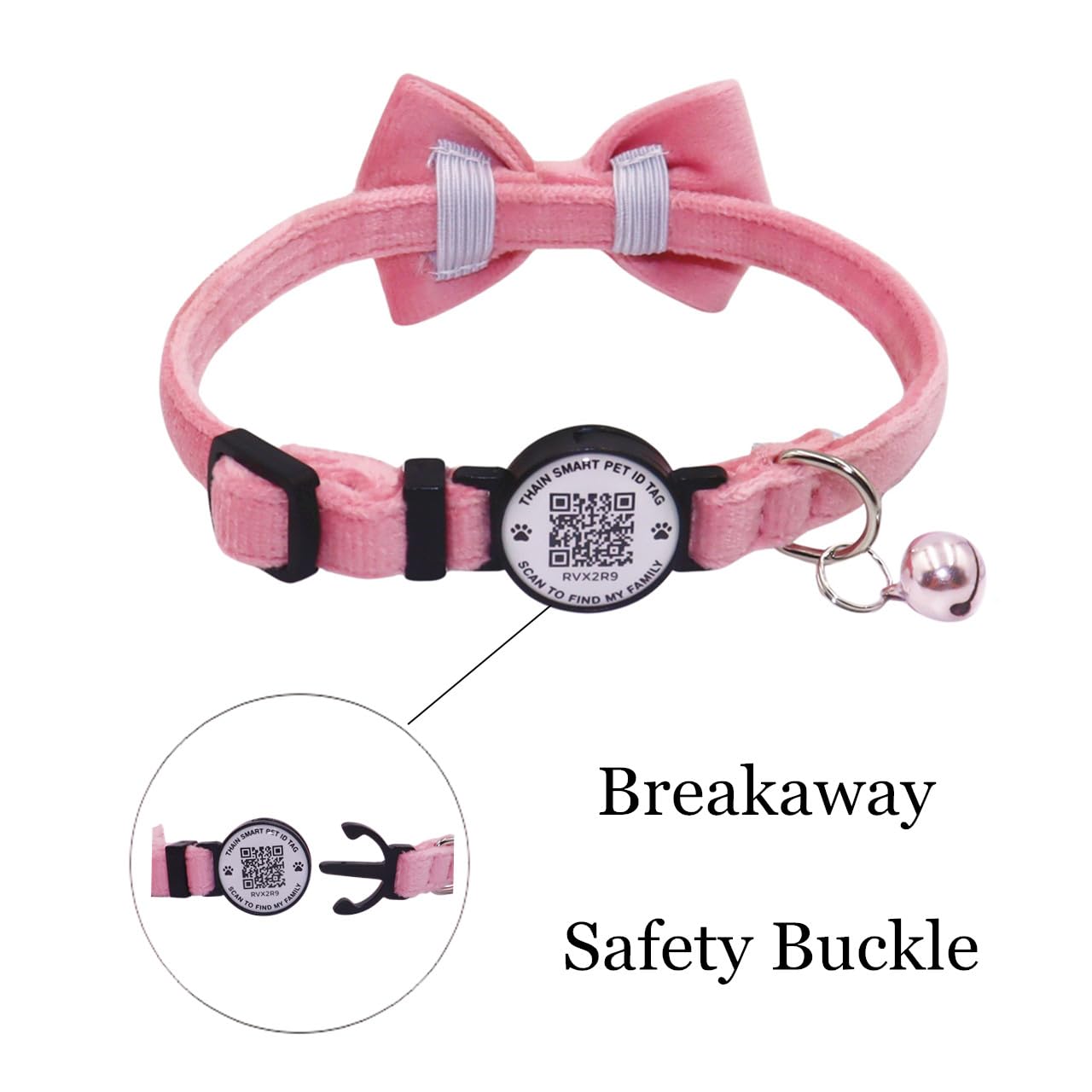THAIN velvet soft cat collar pink gentle on fur and skin