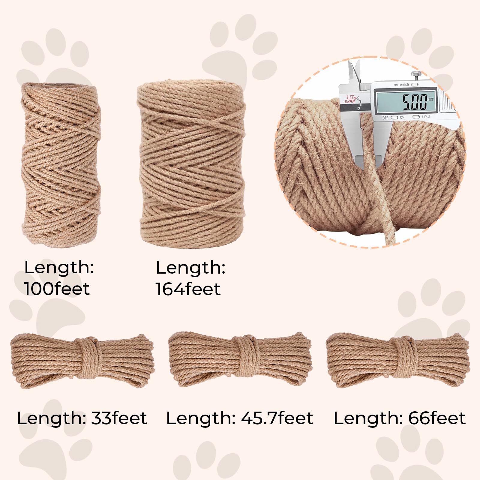 THAMIAO hemp rope closeup showing 6mm diameter texture ideal for scratching.