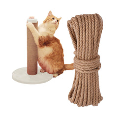 THAMIAO Nature Hemp Rope 33ft wrapped on a cat tree for durable scratching.